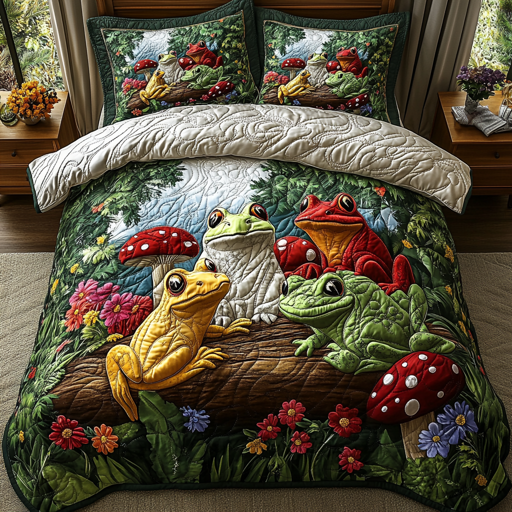 Ribbit Radiance 3-delt quiltet sengetøjssæt