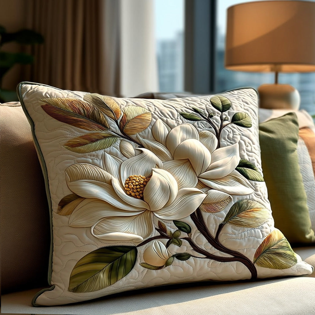 Rustik Magnolia Blomst Quilted Sengetøj Pude Betræk