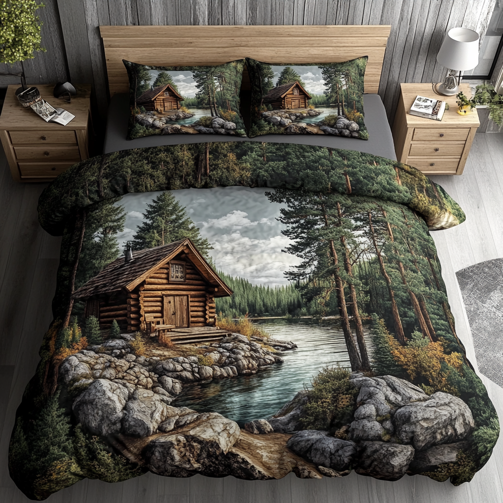 Log Cabin 3-delt quiltet sengetøjssæt