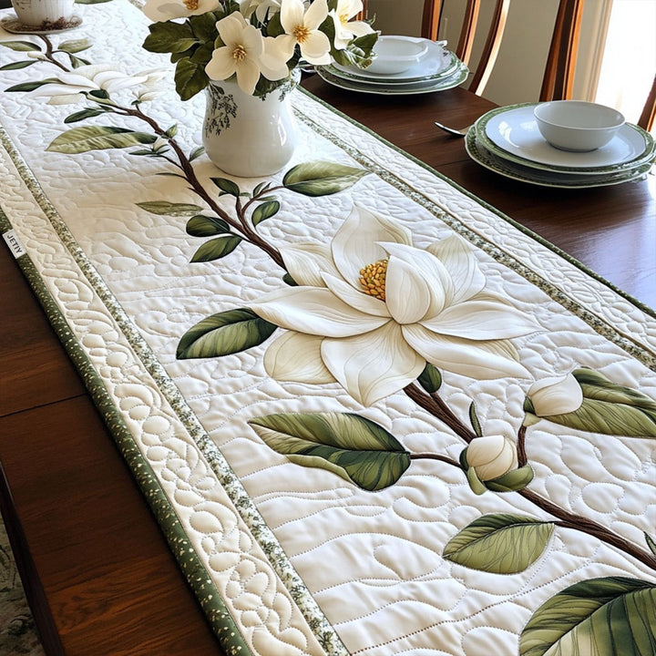 Rustik Magnolia Blomster Quiltet Bordløber