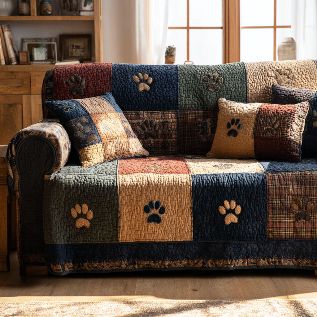 Pet Paw Quilted Sofa Cover