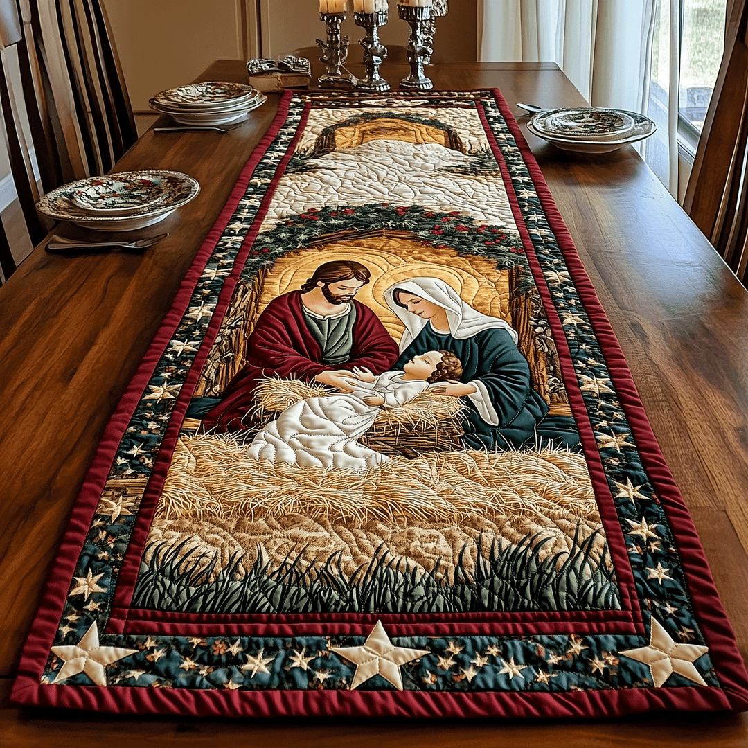 Hellige Fødselsdags Scene Quilted Bordløber