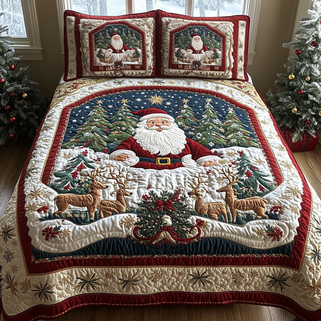 Santa Christmas Joyride 3-delt quiltet sengetøjssæt