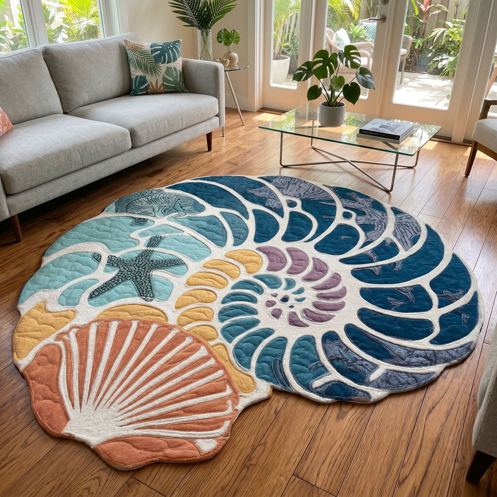 Sapphire Seashell Custom Shape Area Rug