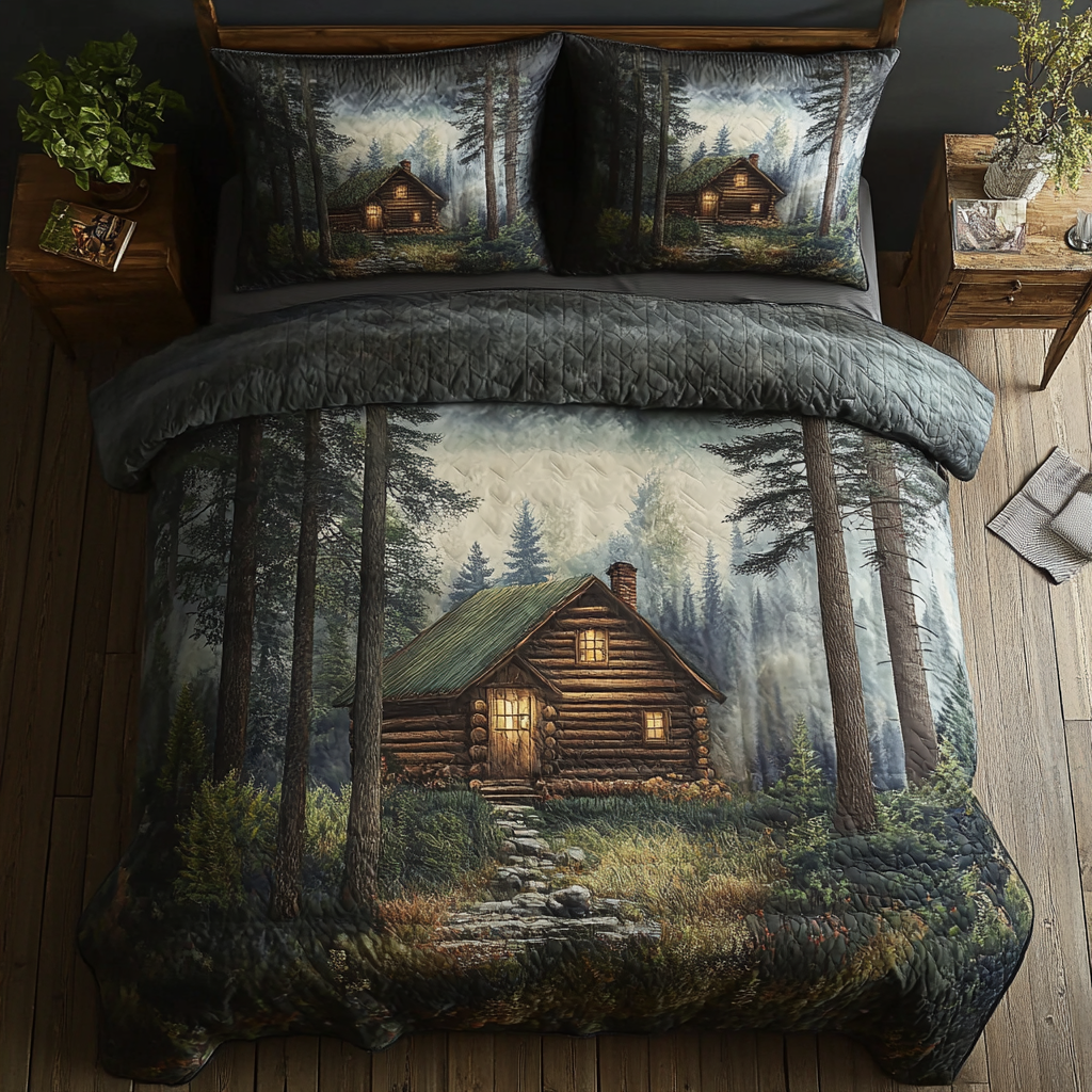 Log Cabin 3-delt quiltet sengetøjssæt