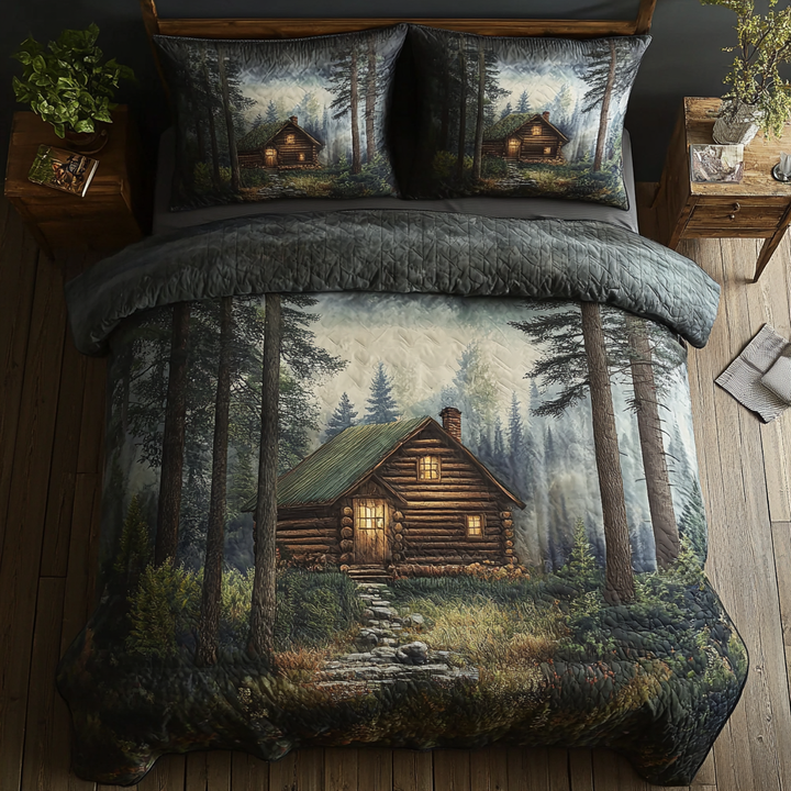 Log Cabin 3-delt quiltet sengetøjssæt