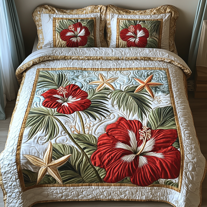 Hibiscus 3-delt quiltet sengetøjssæt