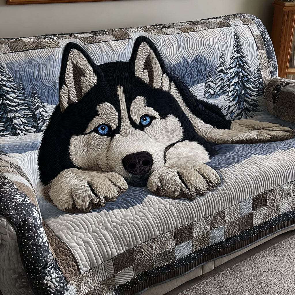 Silent Snow Watcher Quilted Sofa Cover