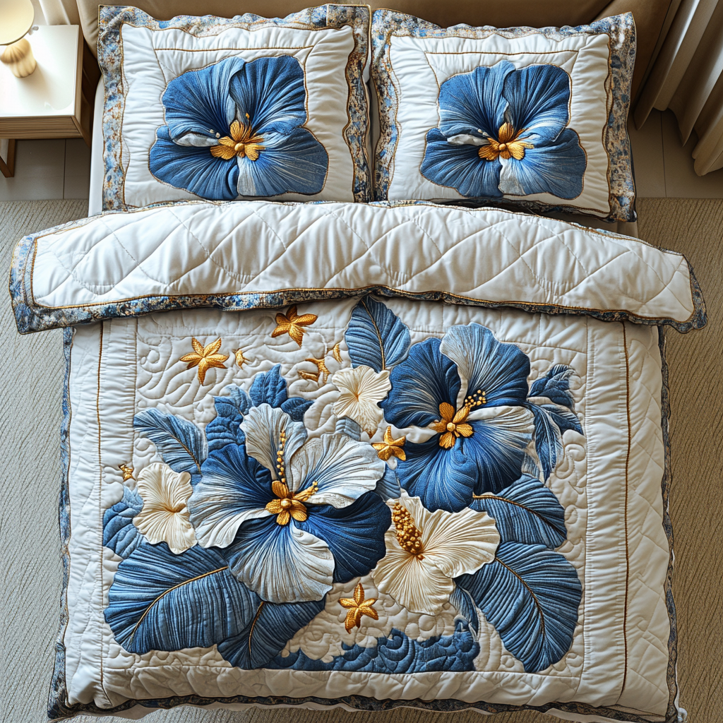 Hibiscus 3-delt quiltet sengetøjssæt