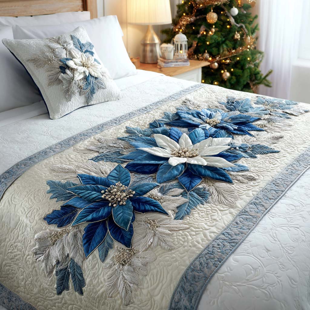 Sne Poinsettia Quilted Bed Runner