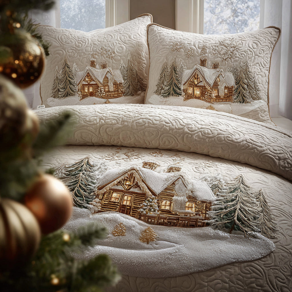 Snowlight Cabin 3-delt quiltet sengetøjssæt