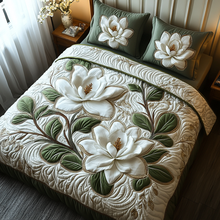 Magnolia 3-delt quiltet sengetøjssæt