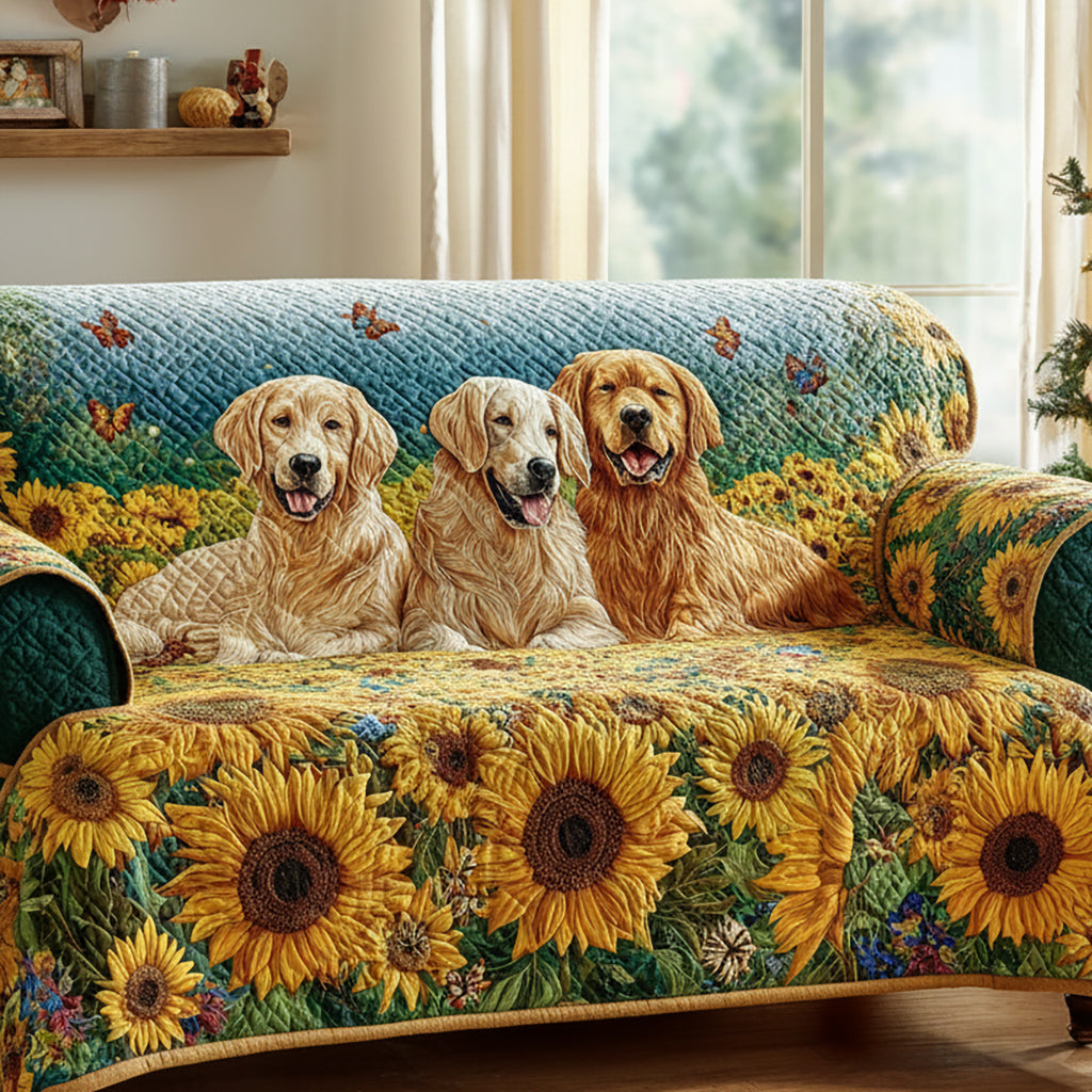 Solblomst Golden Retriever Quilted Sofa Dække
