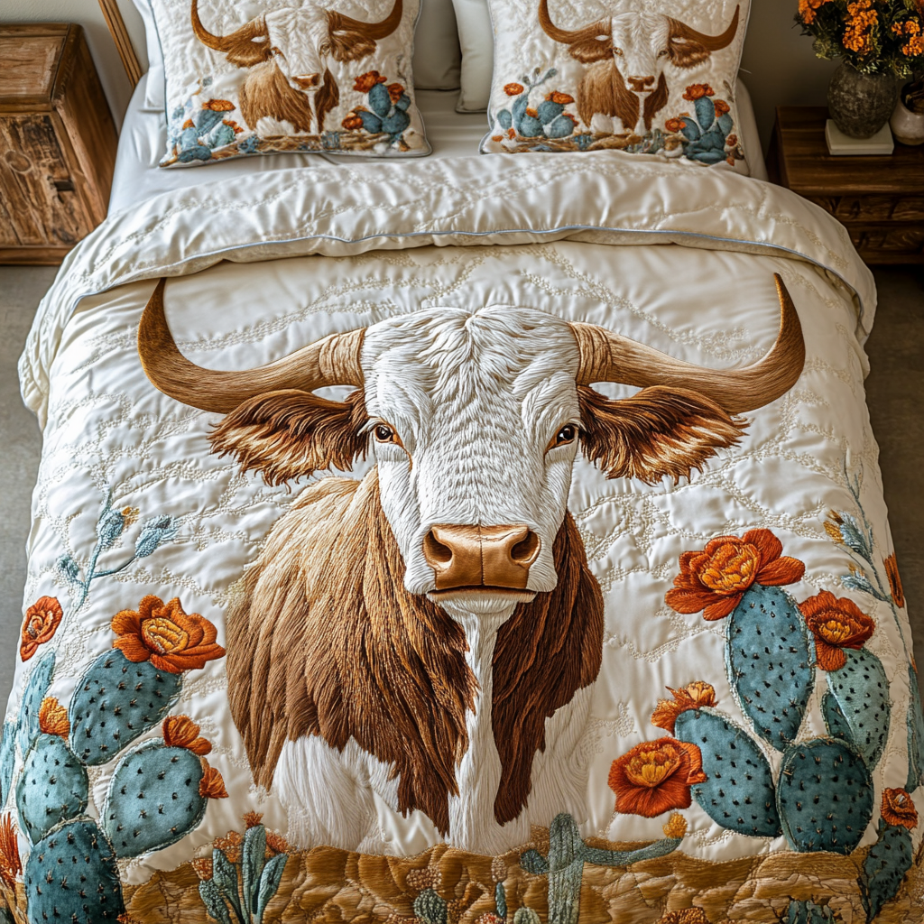 Texas Longhorn 3-delt quiltet sengetøjssæt