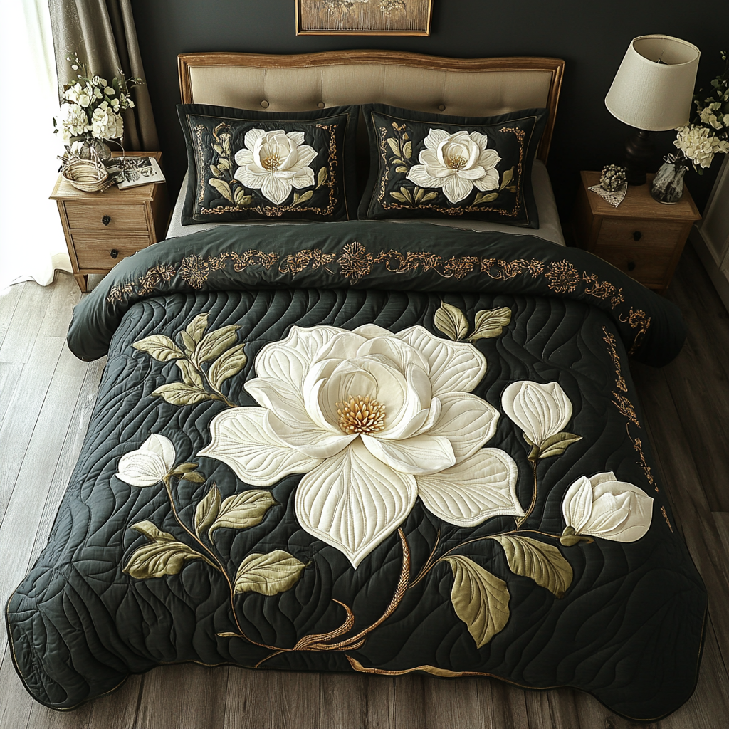 Magnolia 3-delt quiltet sengetøjssæt