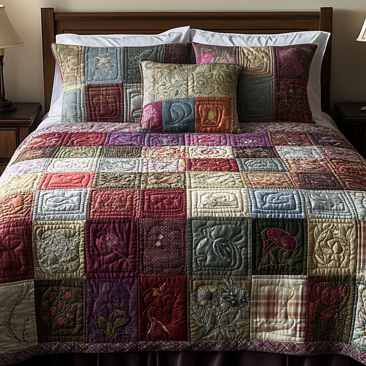 Patchwork 3-delt quiltet sengetøjssæt