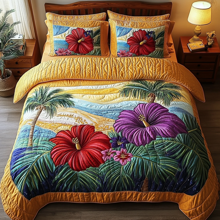 Hibiscus 3-delt quiltet sengetøjssæt