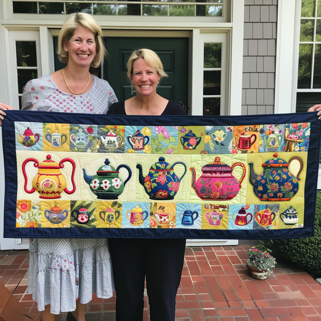 Vintage Teapot Quilted Table Runner
