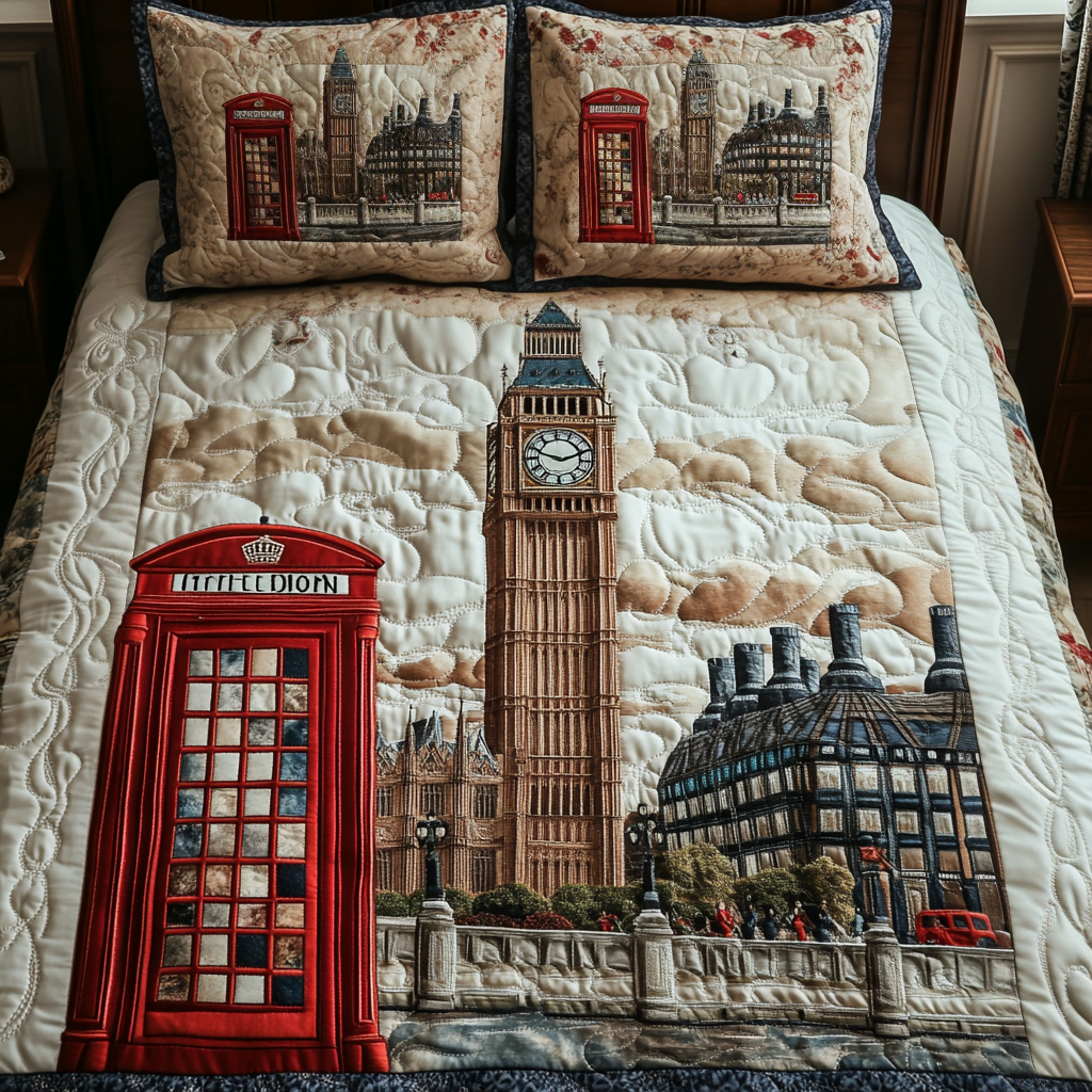 Vintage London 3-delt quiltet sengetøjssæt