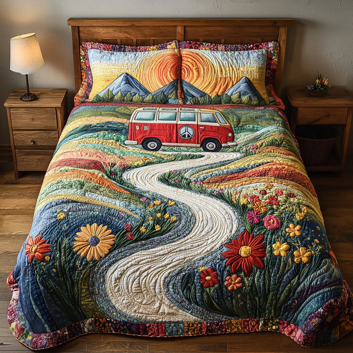 Vintage Wanderlust 3-delt quiltet sengetøjssæt