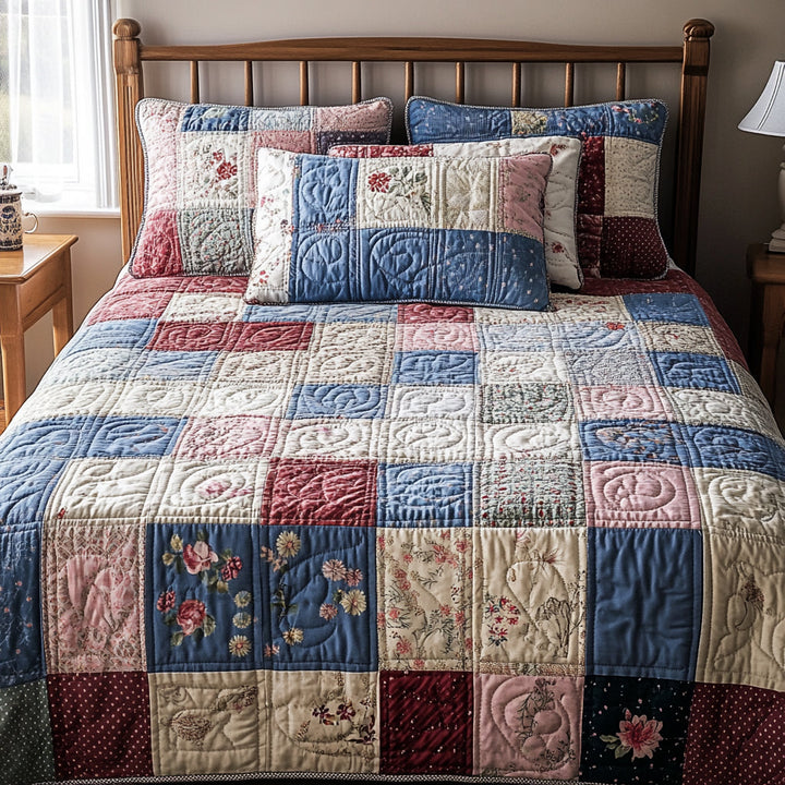 Patchwork 3-delt quiltet sengetøjssæt