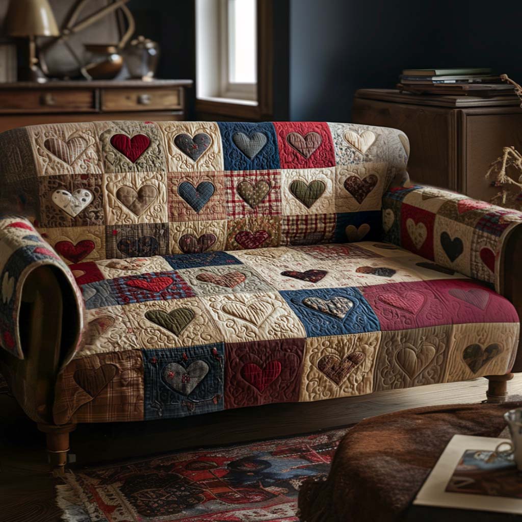 Varm Hjerter Quilted Sofa Dække
