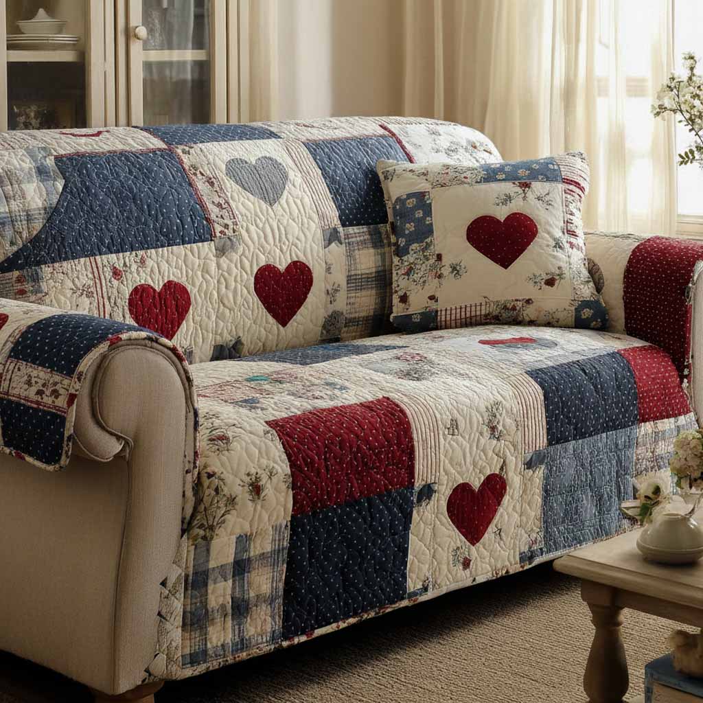 Varm Hjerter Quilted Sofa Dække
