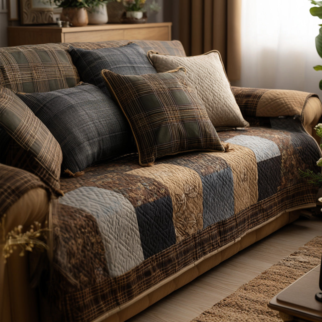 Farmhouse Patchwork Quilted Sofa Cover