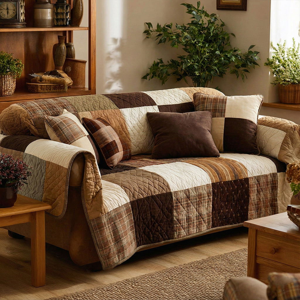 Farmhouse Patchwork Quilted Sofa Cover