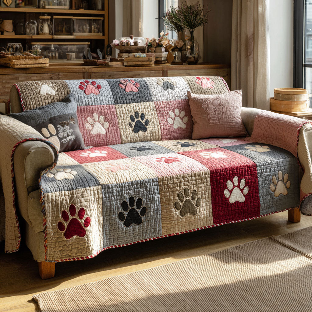 Paw Quilted Sofa Cover