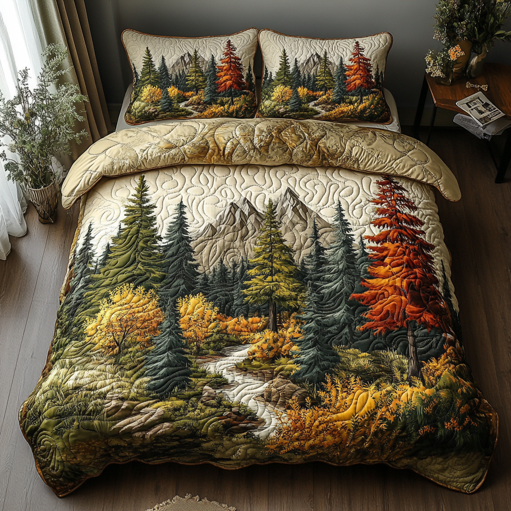 Woodland Embrace 3-delt quiltet sengetøjssæt
