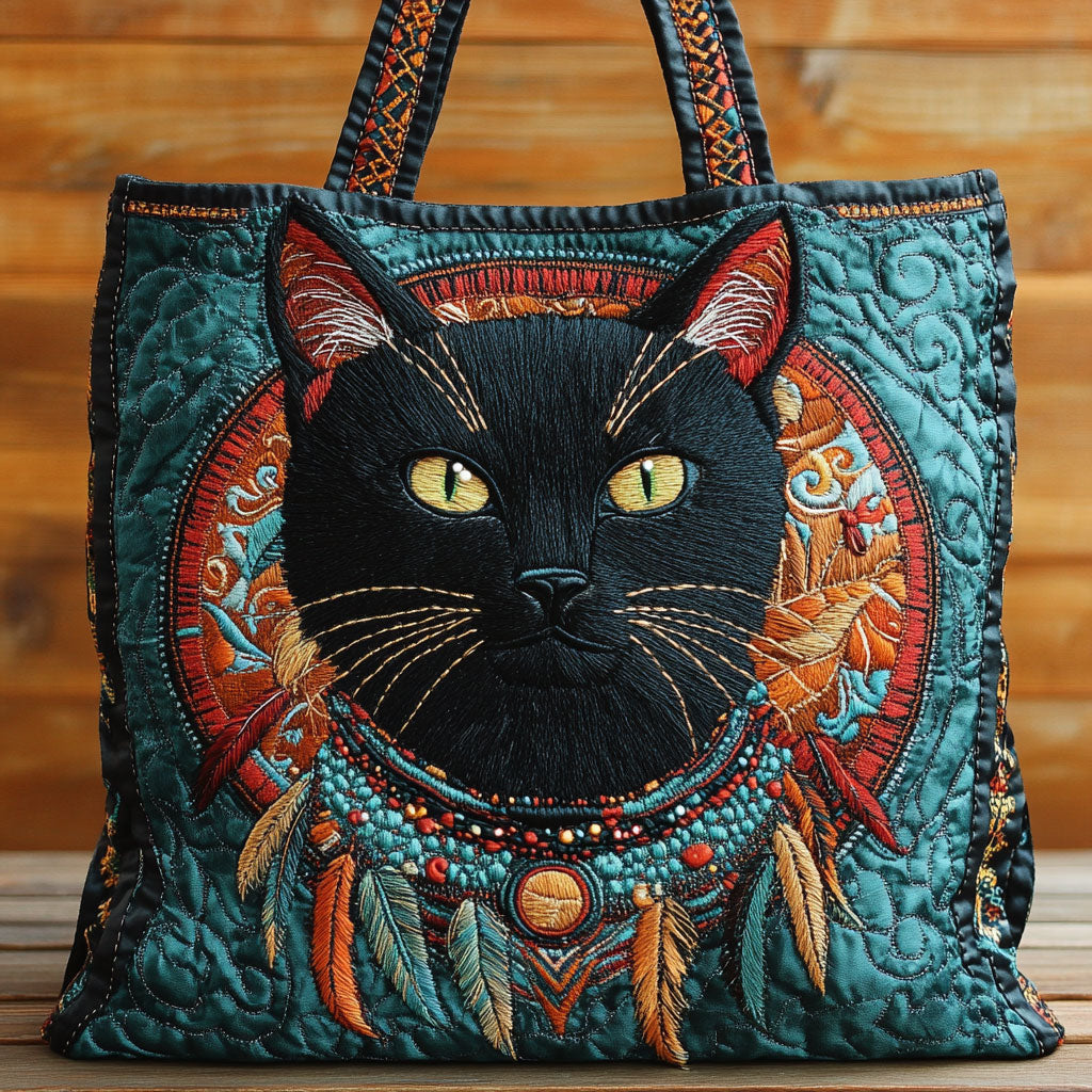 Native Cat Charm Quiltet Tote Bag