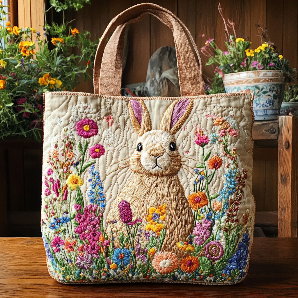 Rabbit Garden Quiltet Tote Bag