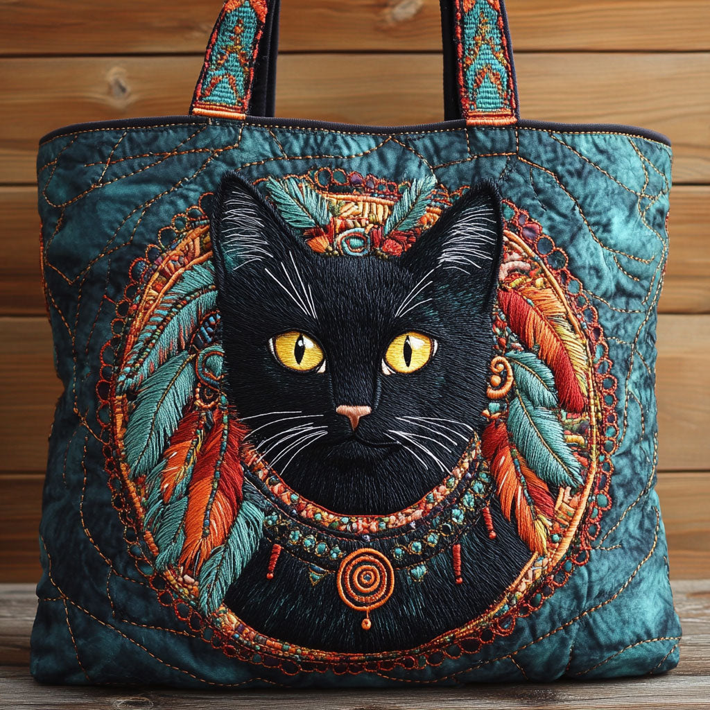 Tribal Cat Quiltet Tote Bag