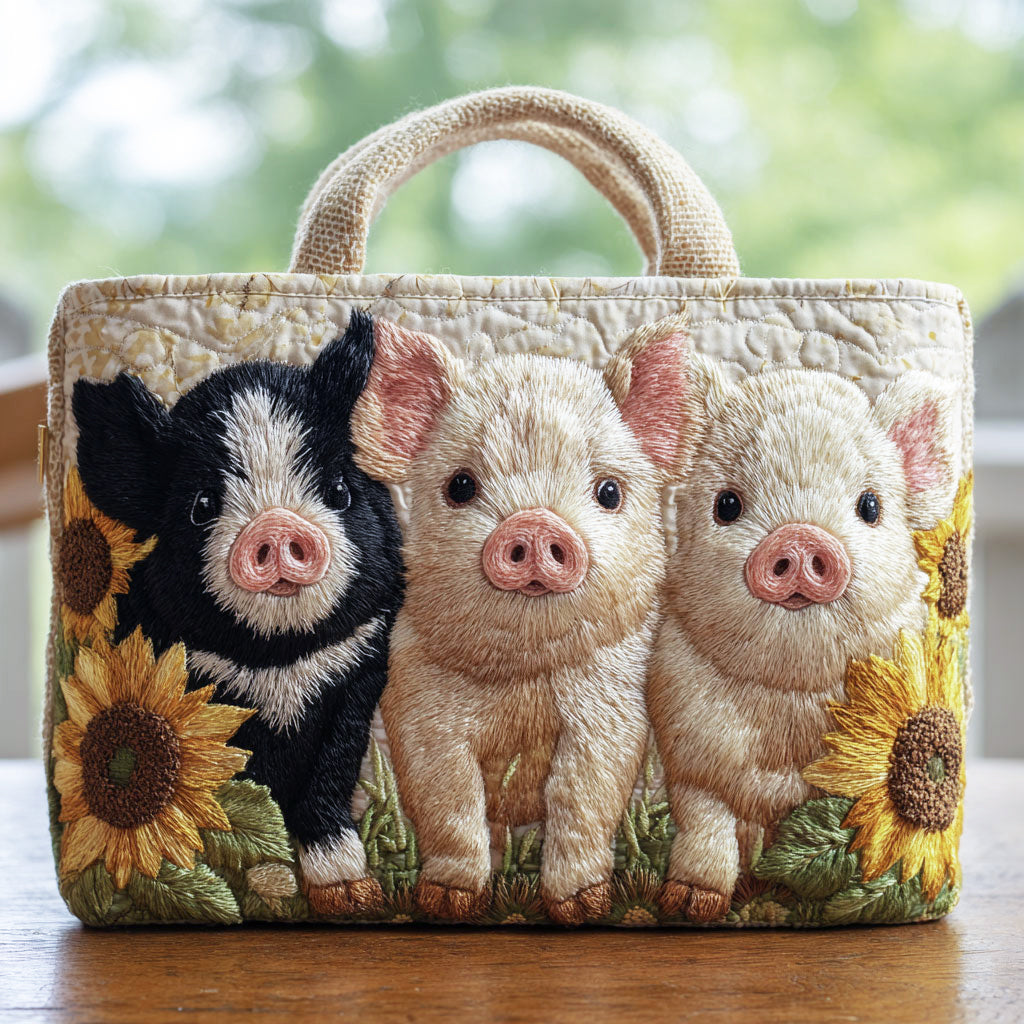 Solblomst Pig Charm Quiltet Tote Taske