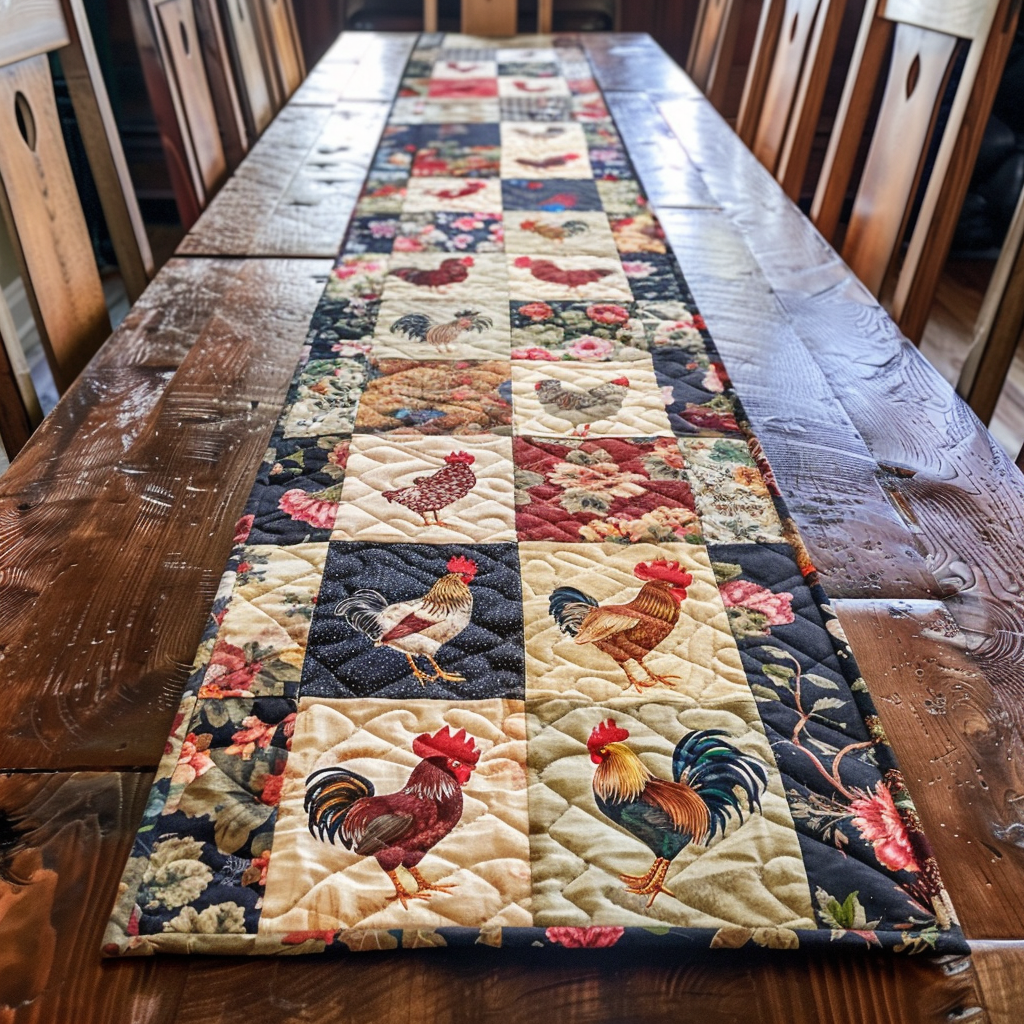 Fjerkræ Patchwork Quiltet Bordløber