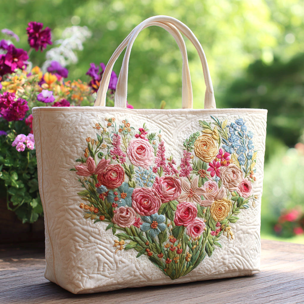 Flower Love Quilted Tote Bag