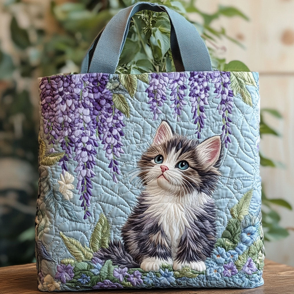 Wisteria Kitten Quiltet Tote Bag