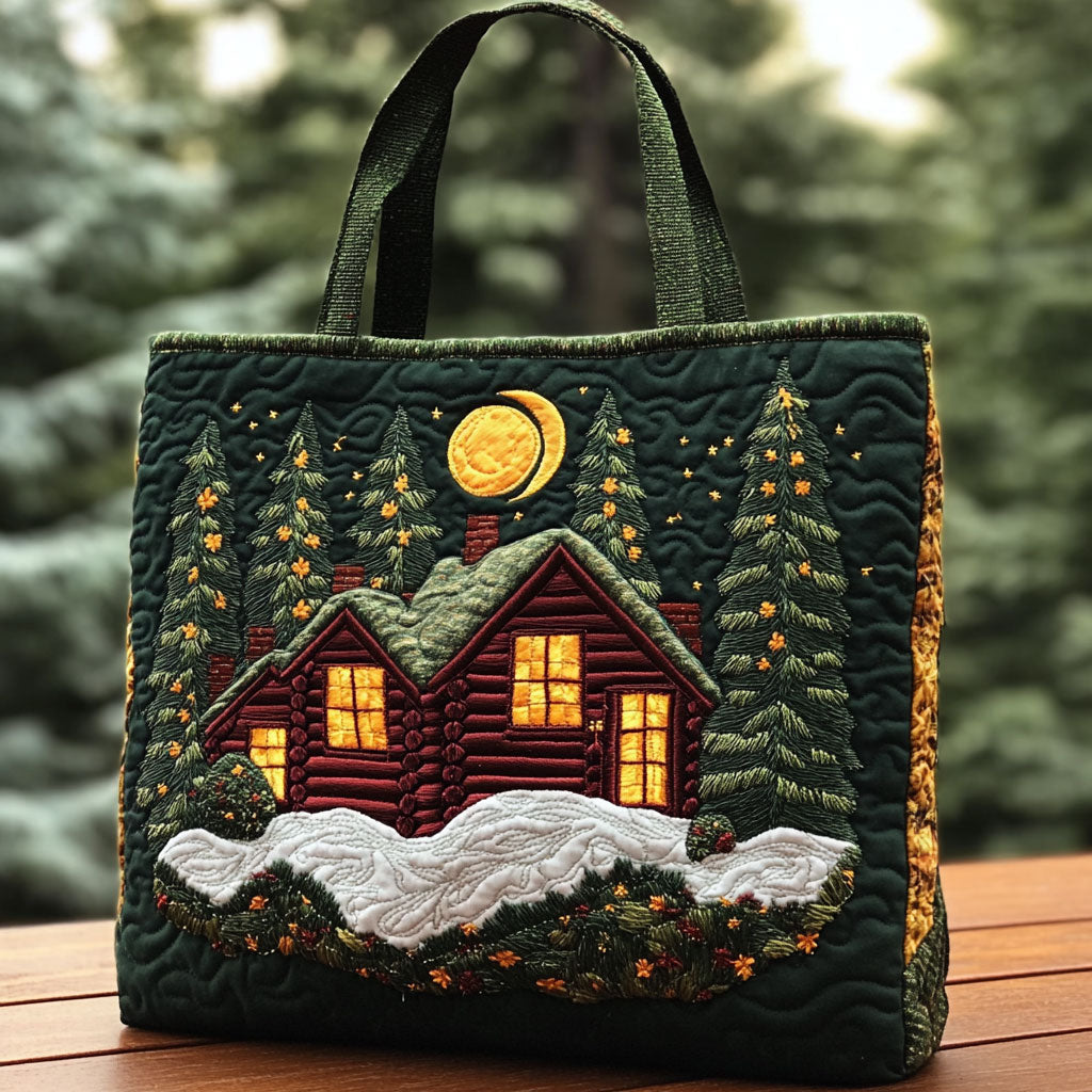 Stille Nat Skovhytte Quilted Tote Bag