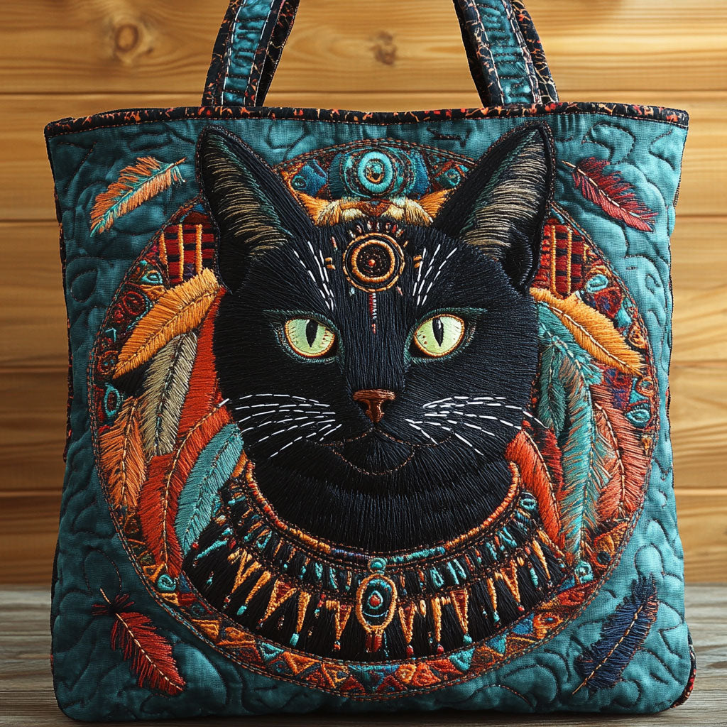 Native Cat Quilted Tote Bag