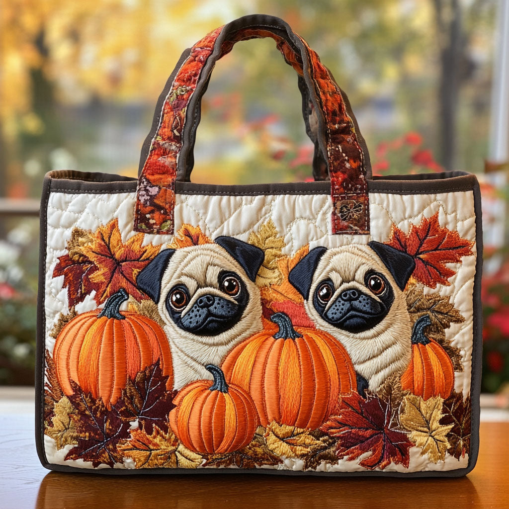 Efterårsgræskar Pug Quiltet Tote Bag