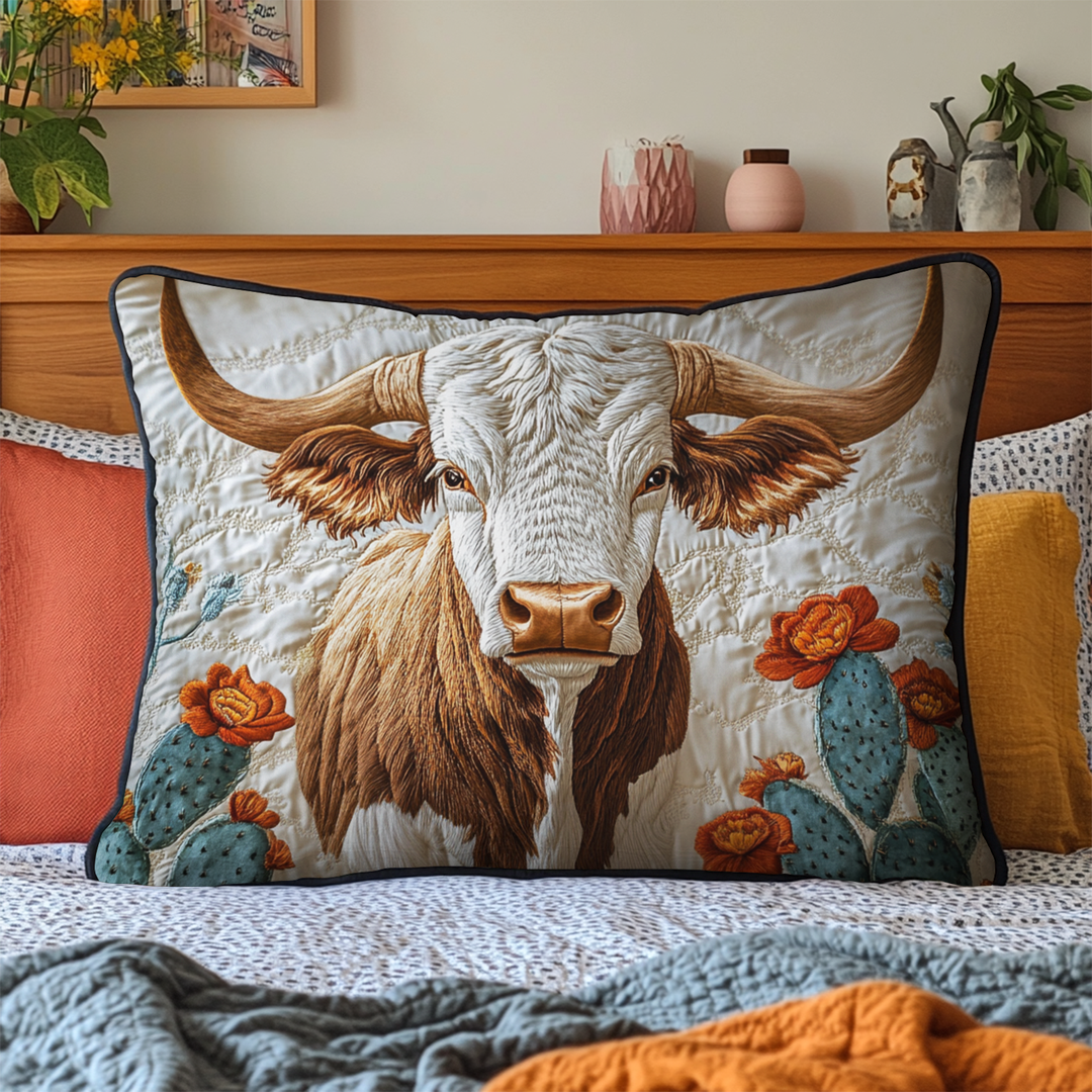 Texas Longhorn Quiltet Pude Betræk