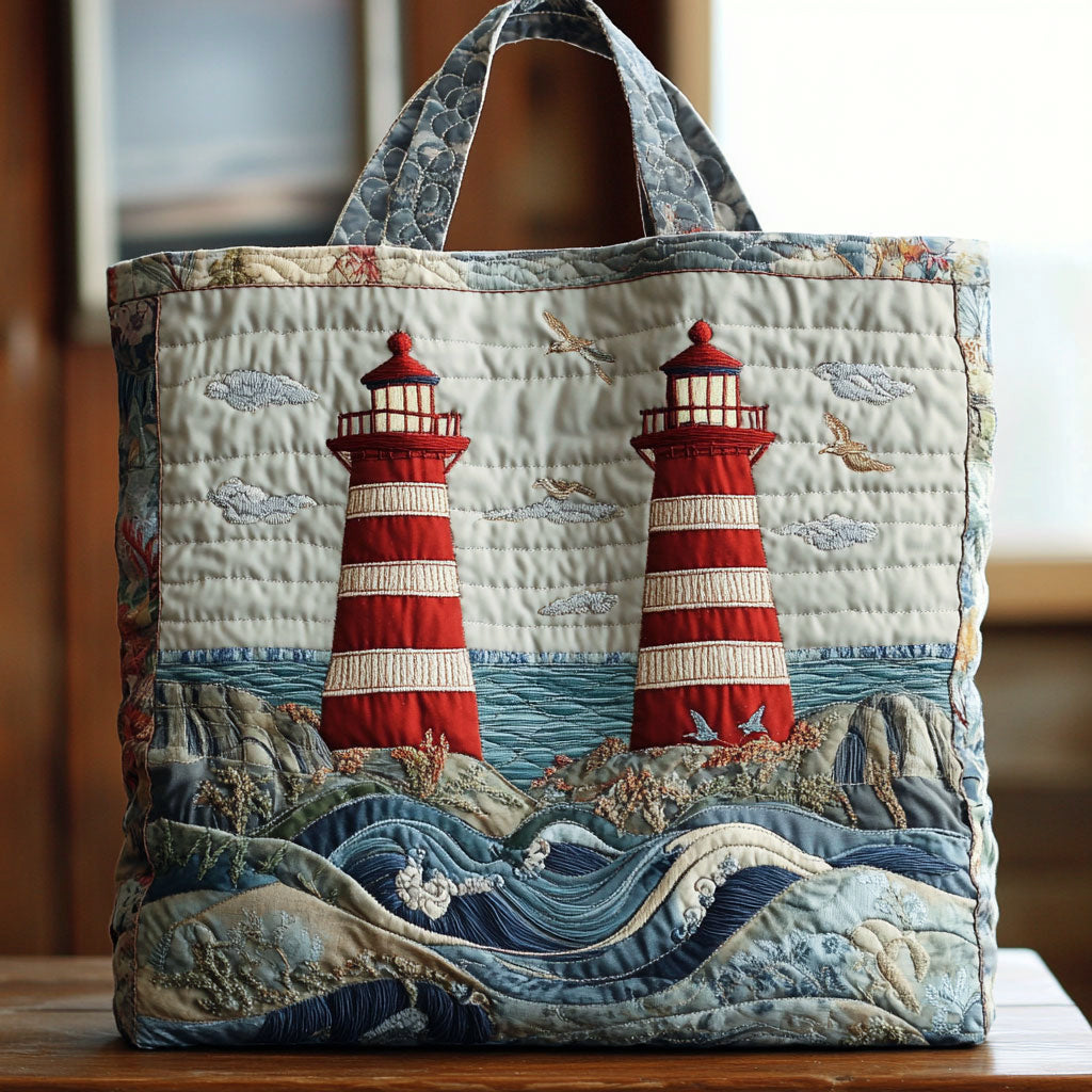 Lighthouse Charm Quilted Tote Bag