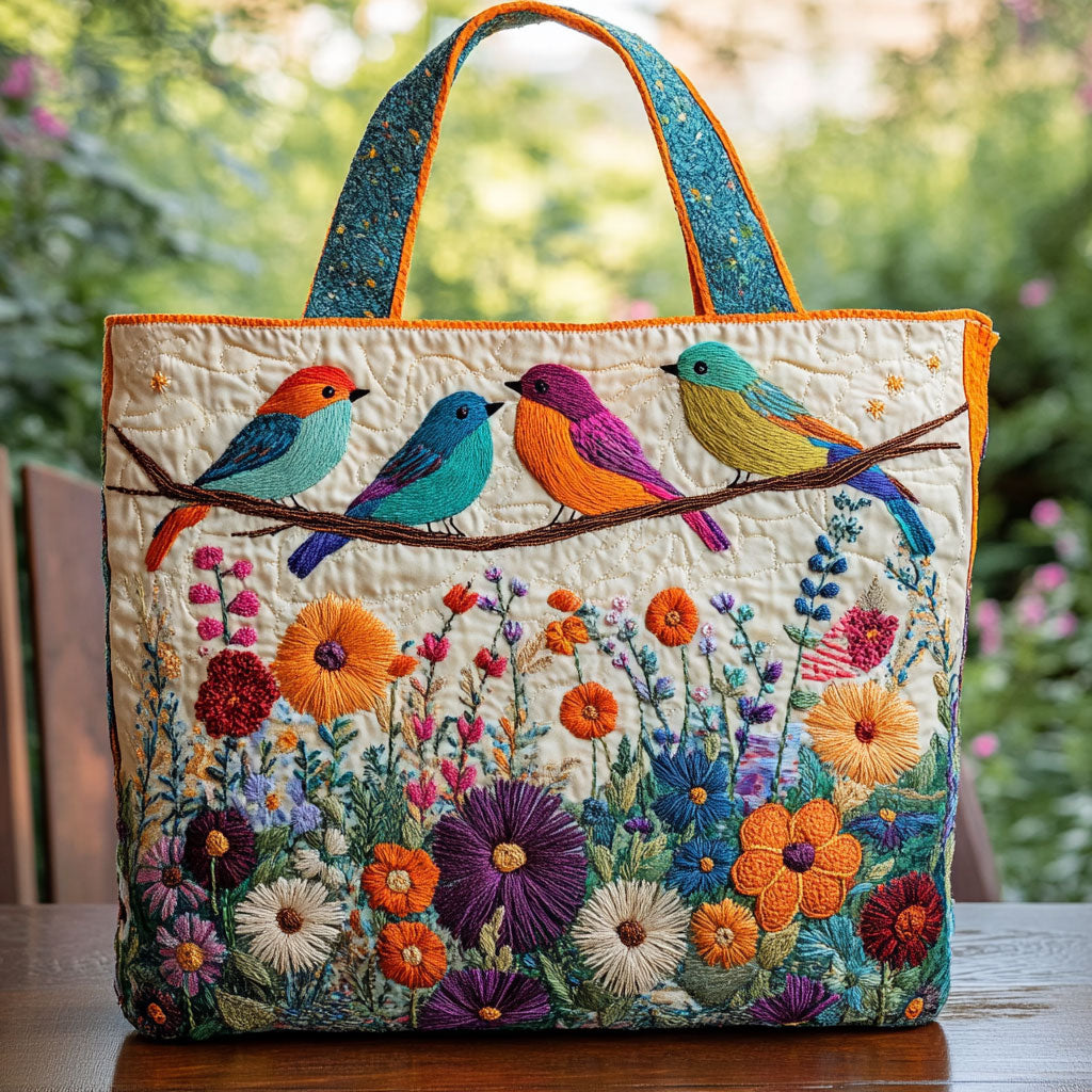 Fuglesamling Quiltet Tote Bag