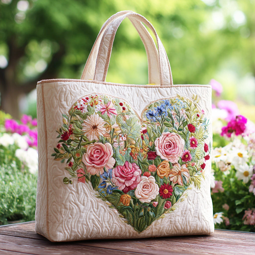 Floral Love Quiltet Tote Bag