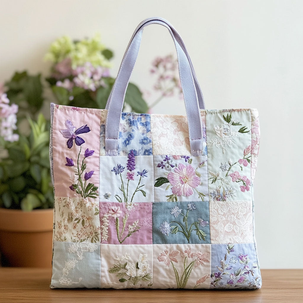 Pastel Bloom Harmony Quilted Tote Bag