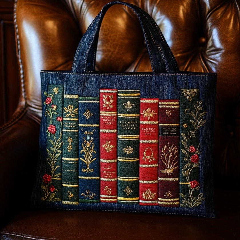 Floral Books Quilted Tote Bag