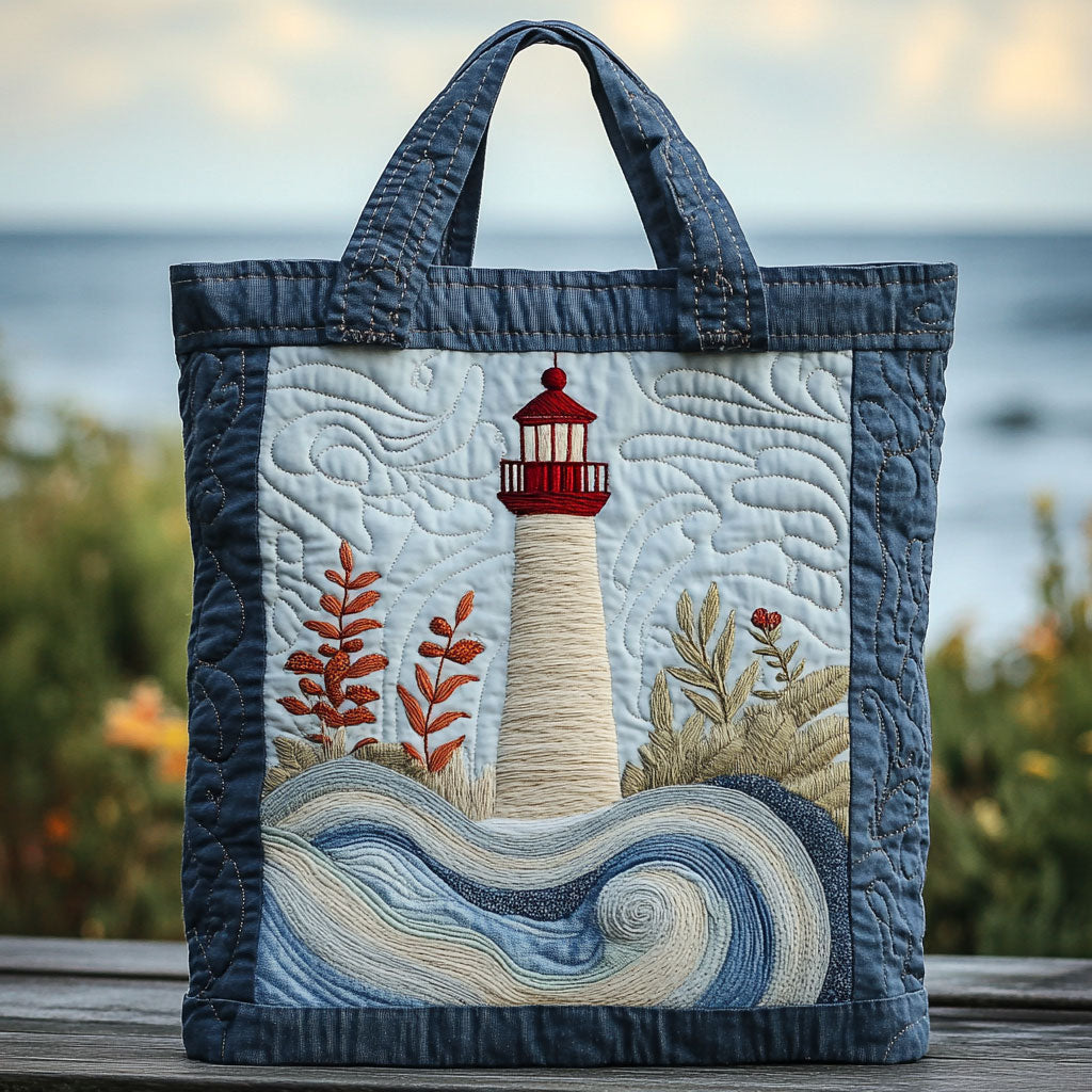 Lighthouse Ocean Quiltet Tote Bag