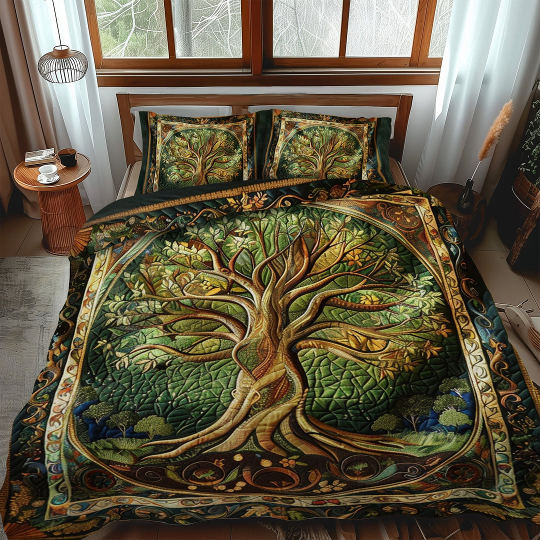 Vibrant Tree of Life 3-delt quiltet sengetøjssæt