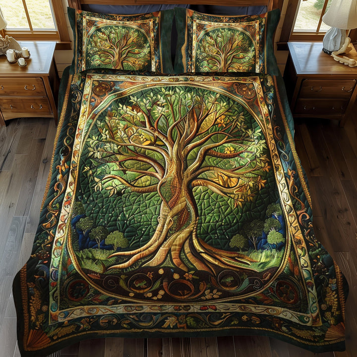 Vibrant Tree of Life 3-delt quiltet sengetøjssæt